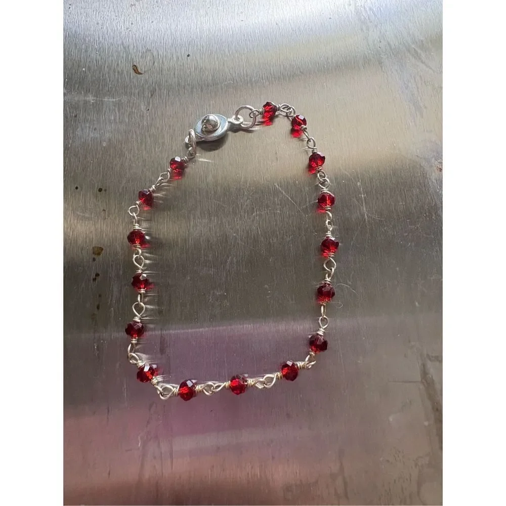 Garnet Bracelet, NEW, Handmade, Stackable, 9”